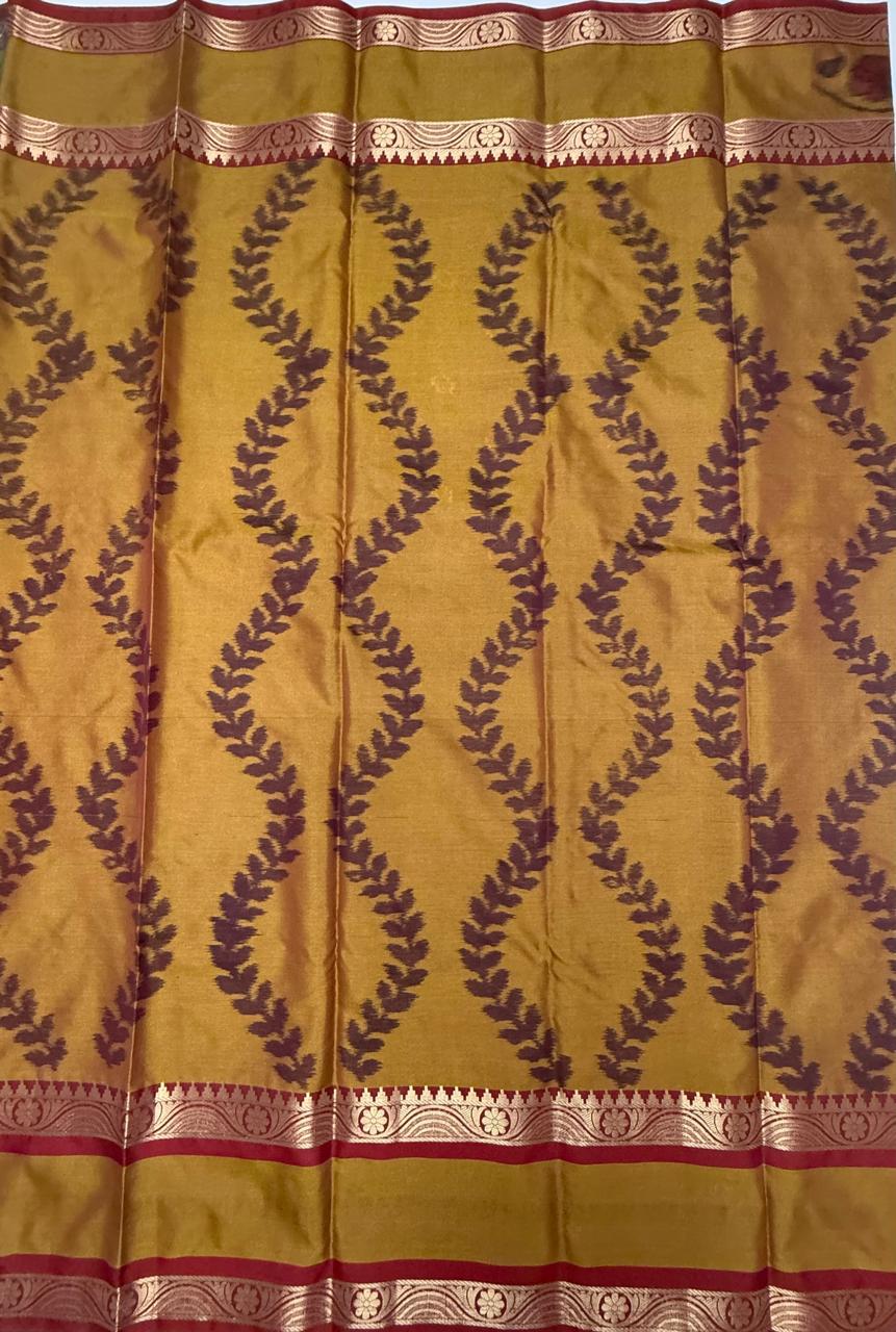 VSAS1210 - blue with green color body , honey brown color pallu , blouse.