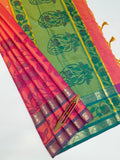 VSAS1213 - pink with yellow color body , blue with green color pallu , blouse.