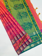 VSAS1213 - pink with yellow color body , blue with green color pallu , blouse.