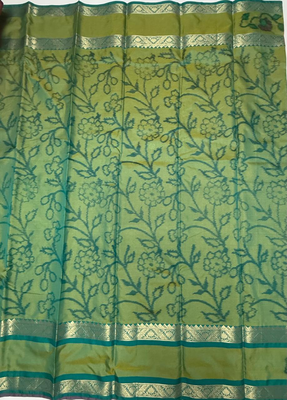VSAS1213 - pink with yellow color body , blue with green color pallu , blouse.