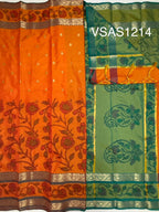 VSAS1214 - orange color body , blue with green color pallu , blouse.