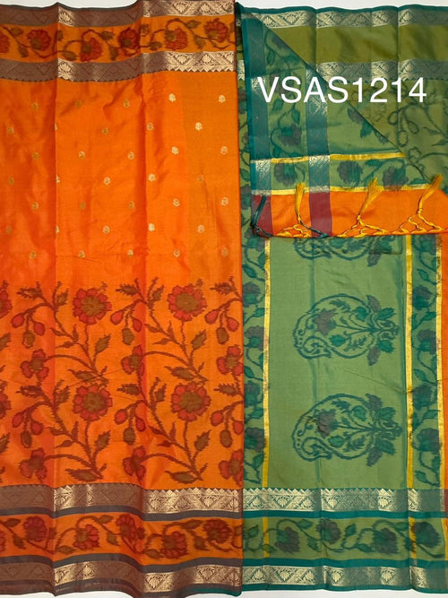 VSAS1214 - orange color body , blue with green color pallu , blouse.