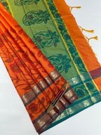 VSAS1214 - orange color body , blue with green color pallu , blouse.