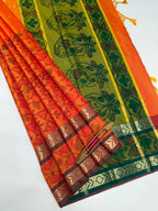 VSAS1216 - orange color body , dual green color pallu , blouse.