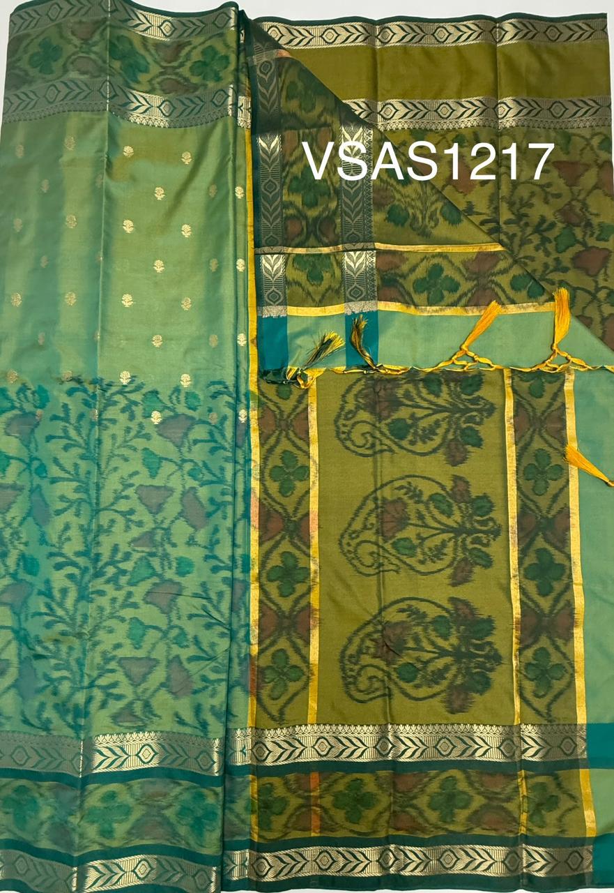 VSAS1217 - blue with green color body , mehandi green color pallu , blouse.