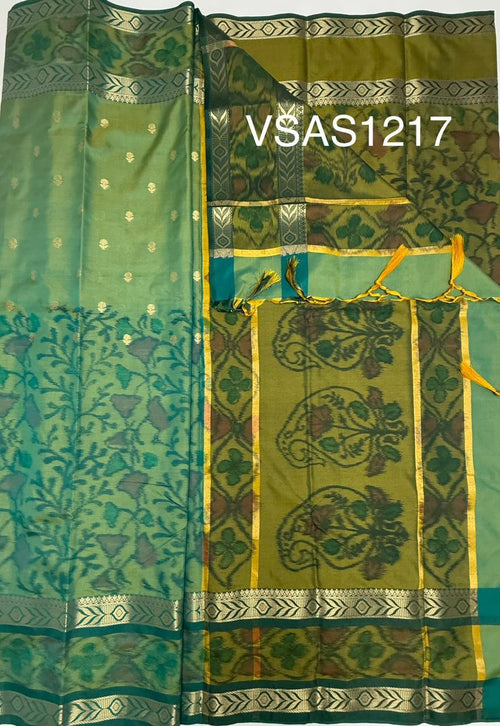 VSAS1217 - blue with green color body , mehandi green color pallu , blouse.
