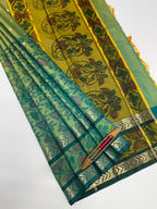 VSAS1217 - blue with green color body , mehandi green color pallu , blouse.