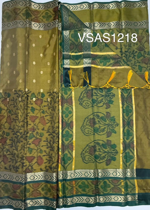 VSAS1218 - mahendi green color body , green color pallu , blouse.
