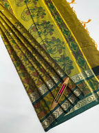 VSAS1218 - mahendi green color body , green color pallu , blouse.
