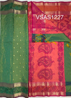 VSAS1227 - blue with green color body , peach with pink color pallu , blouse.