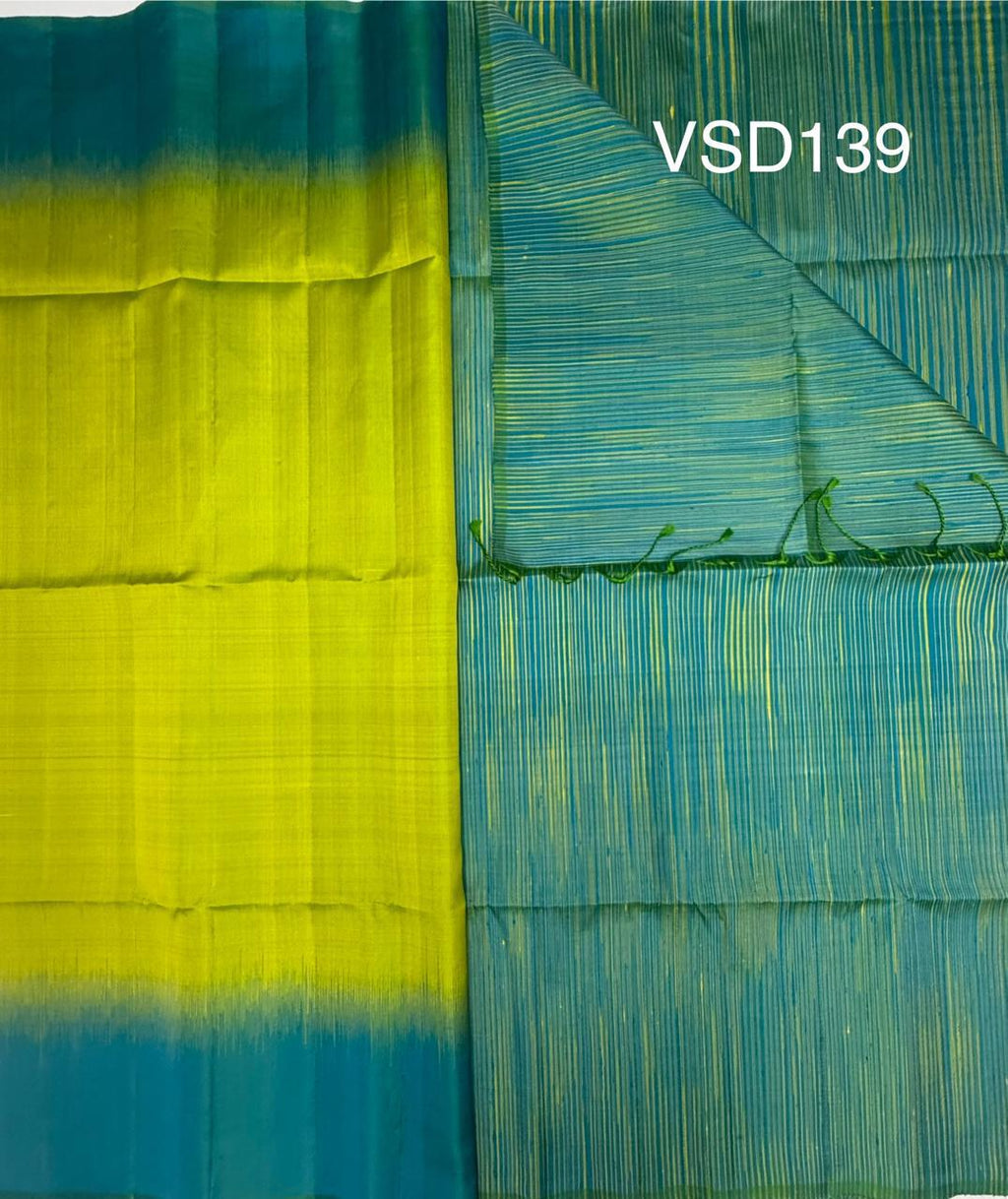 VSD139 - parrot green color body &amp; blue with green color pallu,blouse - Pure silk saree