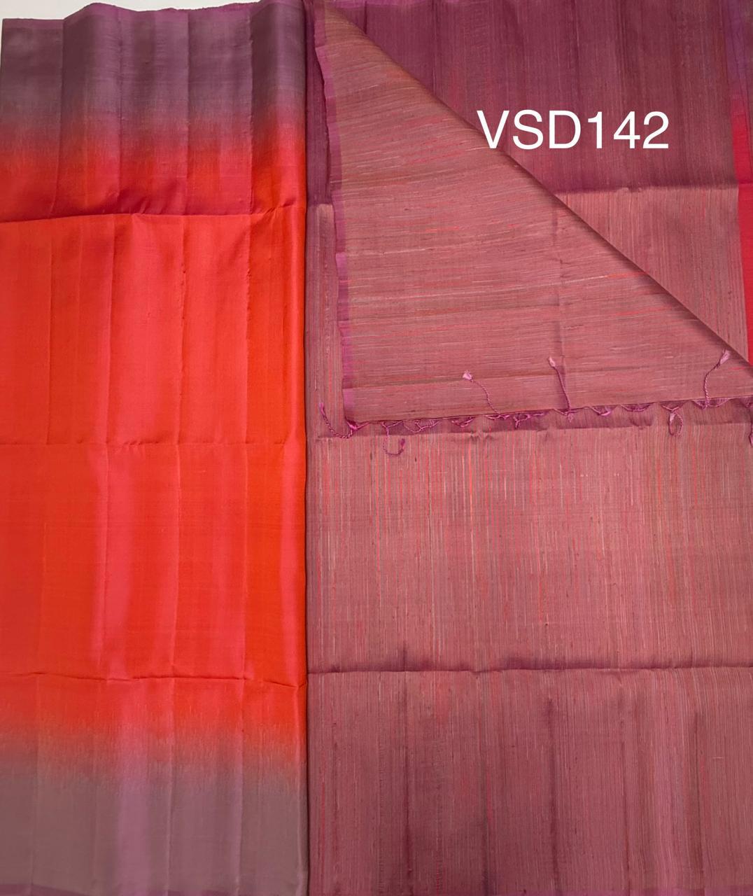 VSD142 - peach with pink color body,pallu,blouse - Pure silk saree