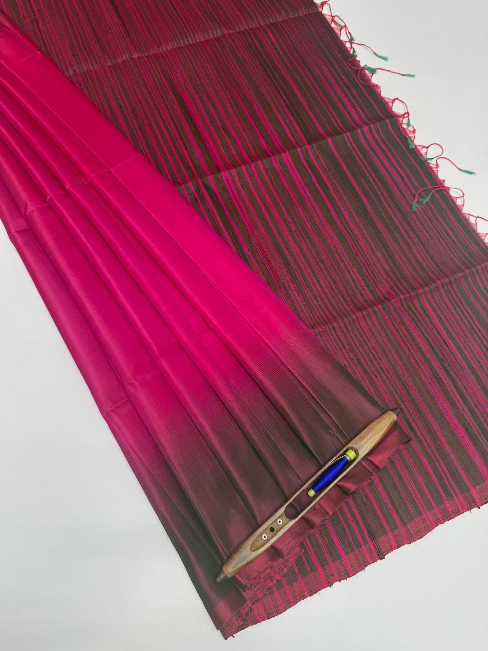 VSD143 - rani pink color body &amp; rani pink with brown color pallu,blouse - Pure silk saree