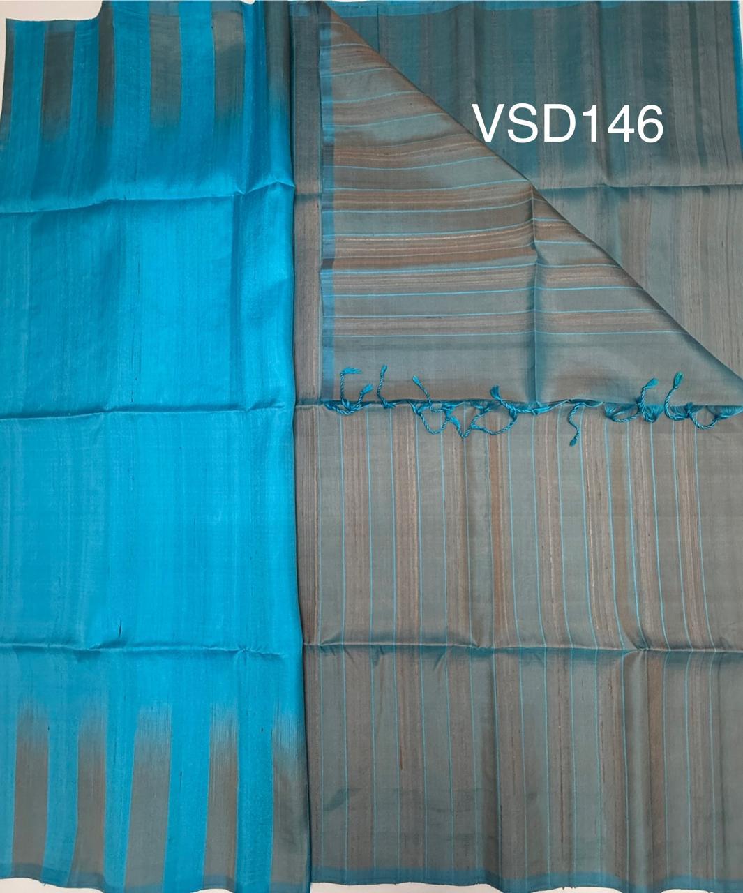 VSD146 - blue color body &amp; blue wiht mustard color pallu,blouse - Pure silk saree