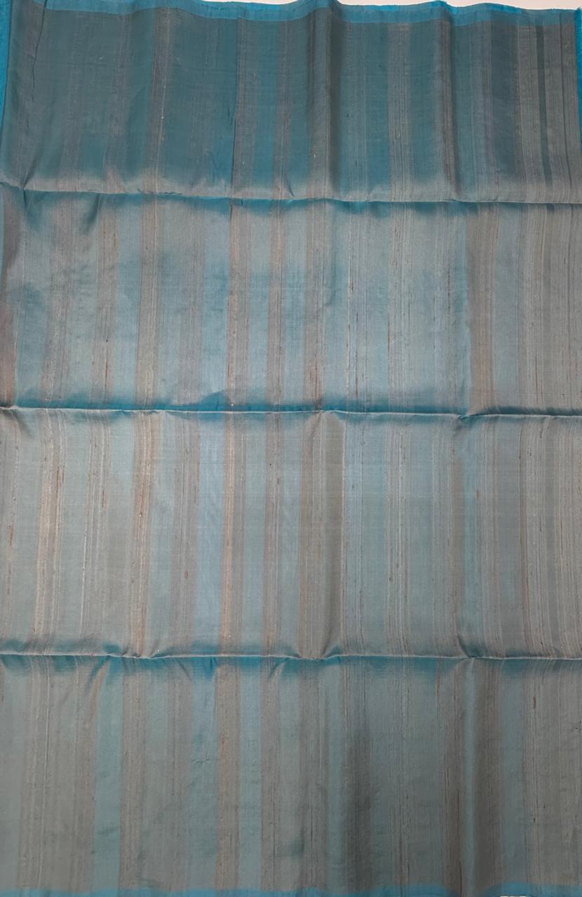 VSD146 - blue color body &amp; blue wiht mustard color pallu,blouse - Pure silk saree