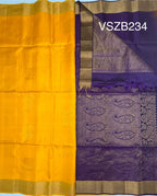 VSZB234 - bright yellow color body , violet color pallu , blouse - Pure silk saree