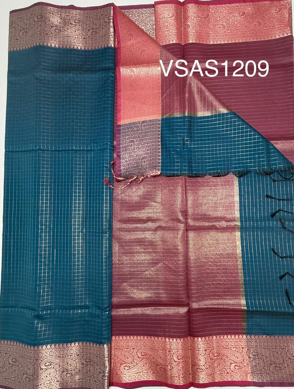VSAS1209 - peacock blue color body , pink color pallu , blouse.