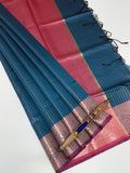 VSAS1209 - peacock blue color body , pink color pallu , blouse.