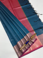 VSAS1209 - peacock blue color body , pink color pallu , blouse.
