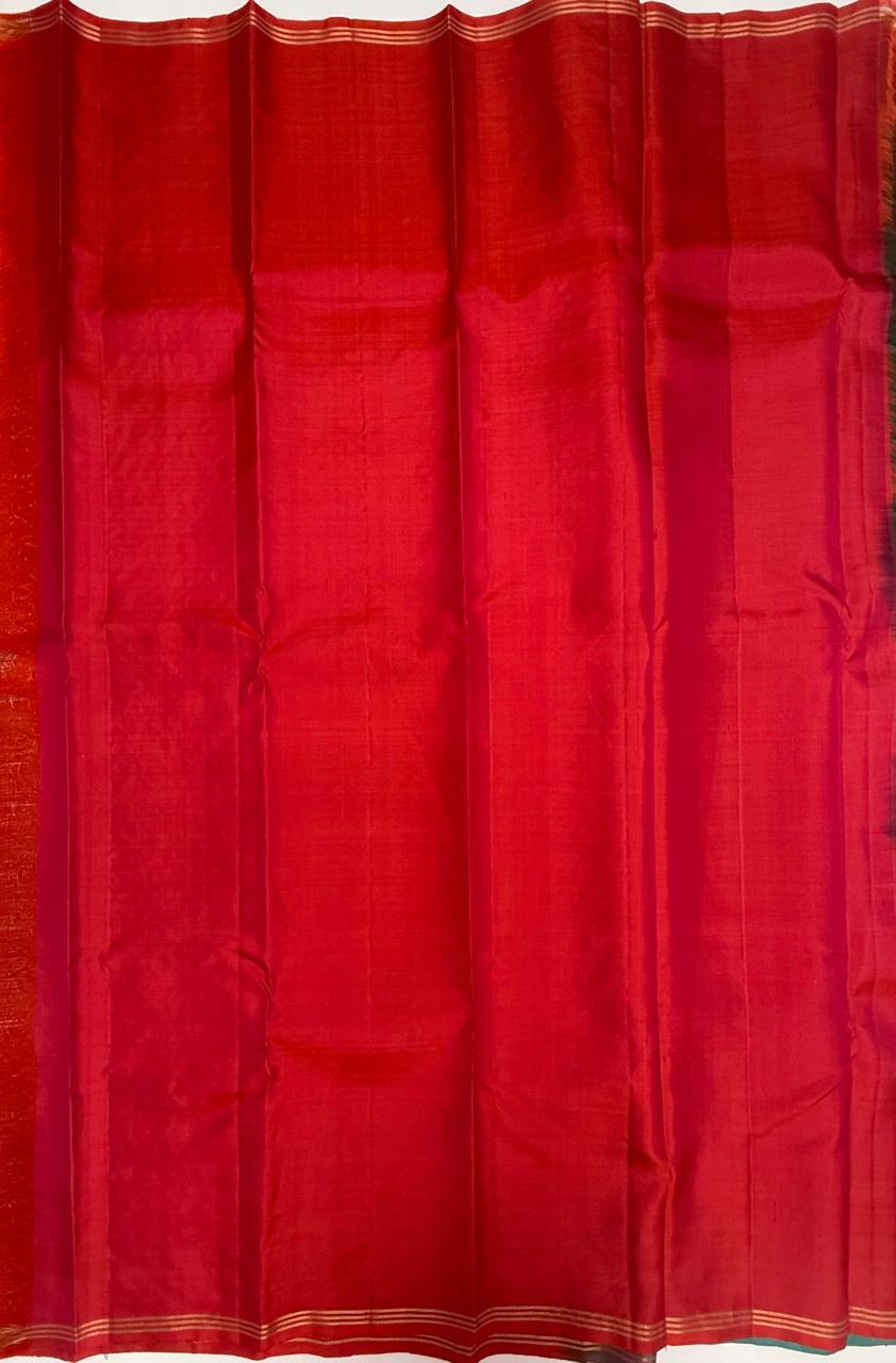 VSTP147 - blue color body,pallu &amp; pinkish orange color blouse - Pure silk saree