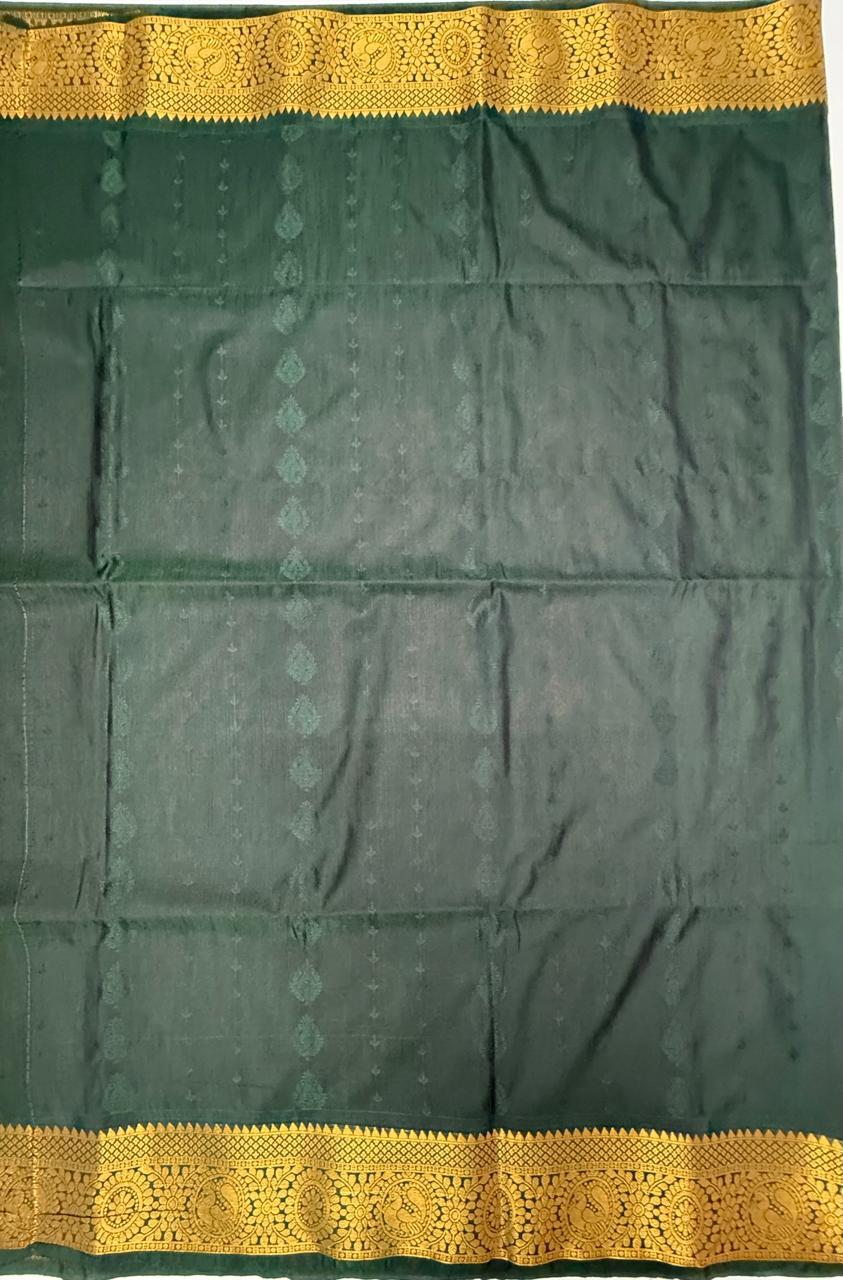 VSAS1232 - honey brown color body , bottle green color pallu , blouse.
