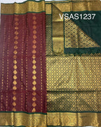 VSAS1237 - maroon color body , bottle green color pallu , blouse.