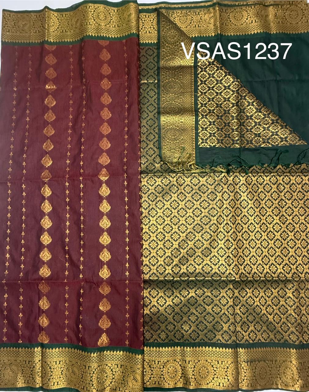 VSAS1237 - maroon color body , bottle green color pallu , blouse.