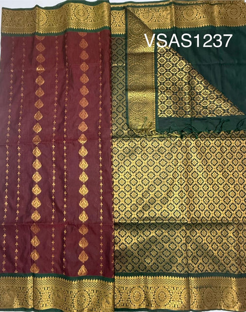 VSAS1237 - maroon color body , bottle green color pallu , blouse.