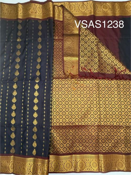 VSAS1238 - navy blue color body , maroon color pallu , blouse.