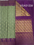 VSAS1239 - pastel green color body , violet color pallu , blouse.