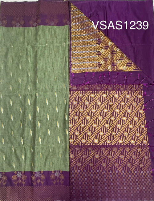 VSAS1239 - pastel green color body , violet color pallu , blouse.