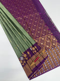 VSAS1239 - pastel green color body , violet color pallu , blouse.