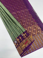 VSAS1239 - pastel green color body , violet color pallu , blouse.