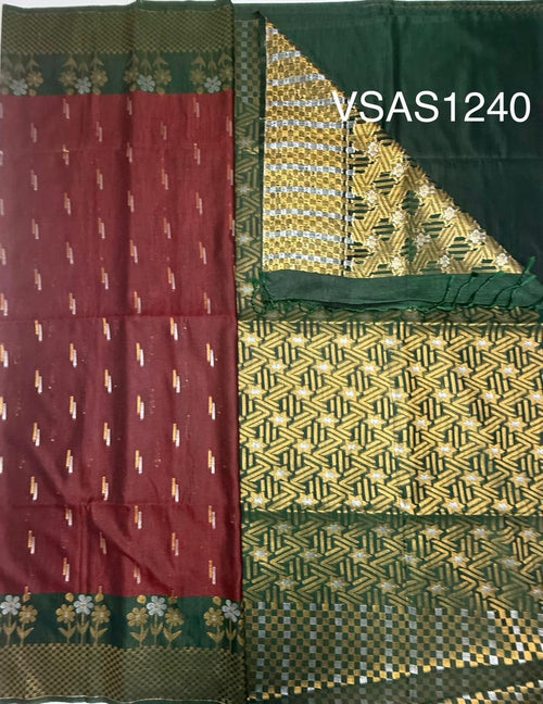 VSAS1240 - dark maroon color body , bottle green color pallu , blouse.