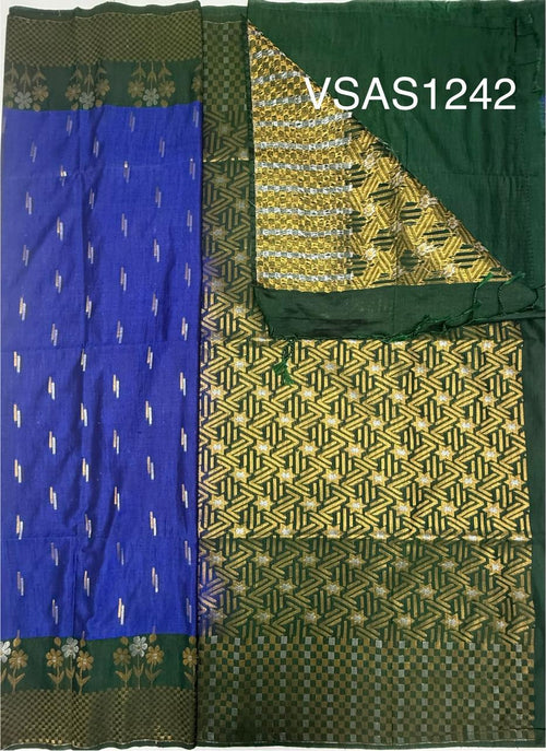 VSAS1242 - ink blue color body , bottle green color pallu , blouse.