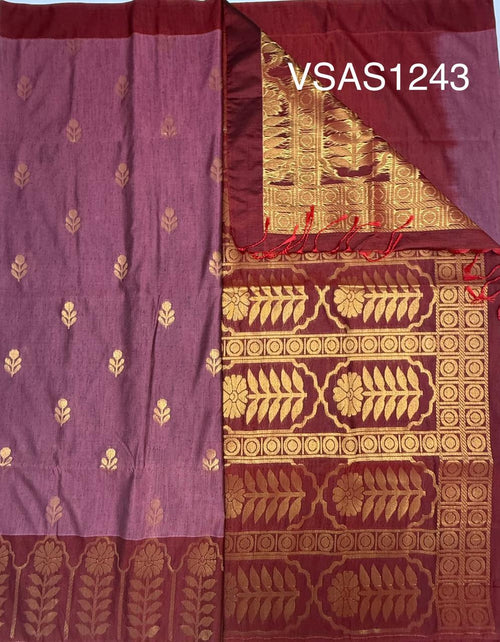 VSAS1243 - dusky pink color body , maroon color pallu , blouse.