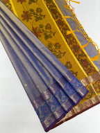 VSAS1267 - violet with blue color body , mustard color pallu , blouse.