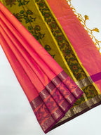 VSAS1268 - pinkish orange color body , mehandi green color pallu , blouse.