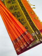 VSAS1269 - orange color body , mustard color pallu , blouse.