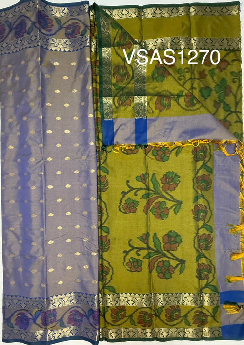 VSAS1270 - peacock green with blue color body , mehandi green color pallu , blouse.