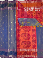 VSAS1273 - vioelt wiht blue color body , pinkish orange color pallu , blouse.