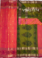 VSAS1274 - pinkish orange color body , mehandi green color pallu , blouse.