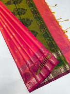 VSAS1274 - pinkish orange color body , mehandi green color pallu , blouse.