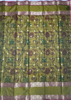 VSAS1274 - pinkish orange color body , mehandi green color pallu , blouse.