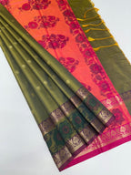 VSAS1277 - mehandi green color body , pinkish orange color pallu , blouse.