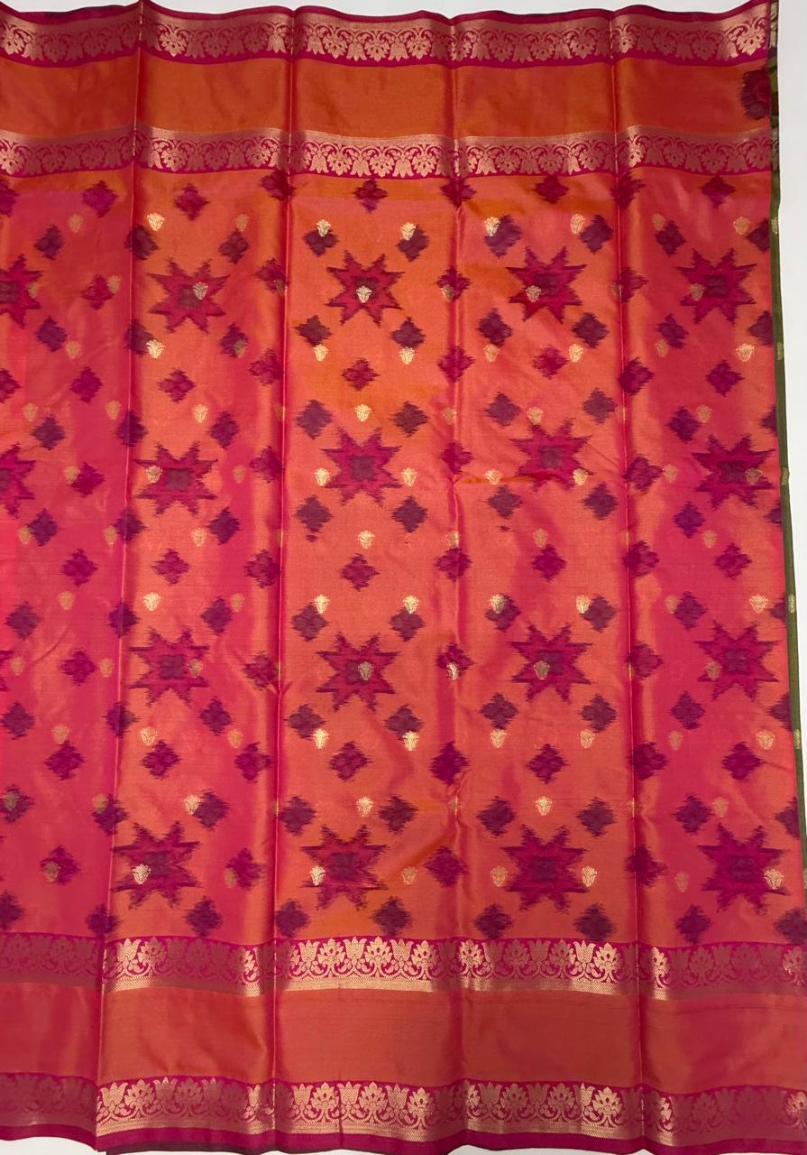 VSAS1277 - mehandi green color body , pinkish orange color pallu , blouse.