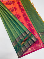 VSAS1279 - dual green color body , pinkish orange color pallu , blouse.