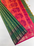 VSAS1281 - dual green color body , pinkish orange color pallu , blouse.