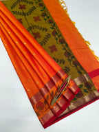 VSAS1284 - orange color body , mustard color pallu , blouse.