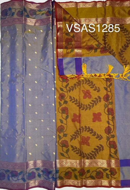 VSAS1285 - dual blue color body , mustard color pallu , blouse.